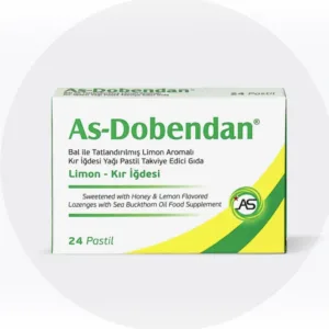 As-Dobendan Limon Kır İğdesi 24 Pastil bal ile tatlandırılmış limon aromalı ve kır iğdesi yağı içeren pastildir. Ağız ve boğaz konforuna destek sağlar.