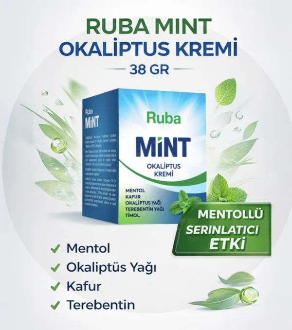 Ruba Mint Okaliptus Kremi 38 Gram mentollü ve okaliptüs yağlı ferahlatıcı masaj kremi Ruba Mint Okaliptus Kremi 38 Gram mentollü ve okaliptüs yağlı ferahlatıcı masaj kremi